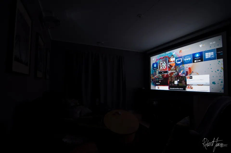 Home cinema room with 108" screen