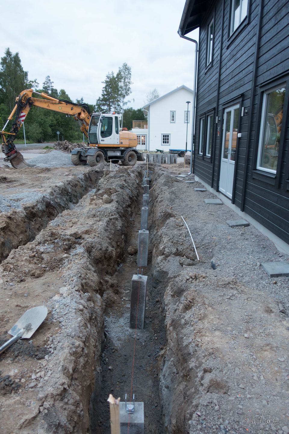 concrete plinths placed in furrows