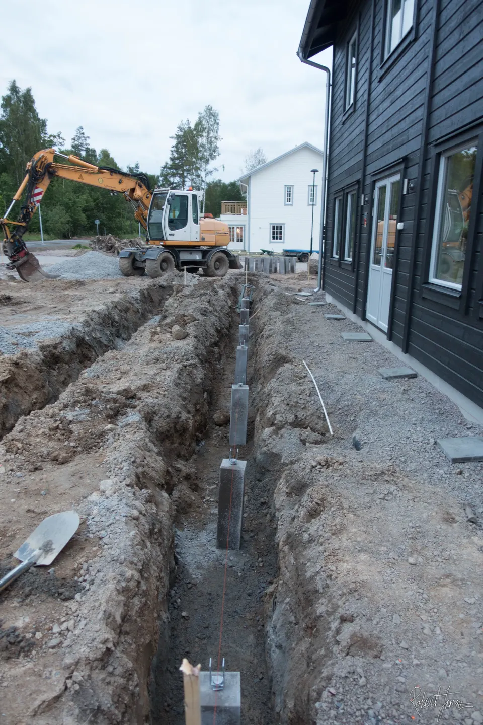 concrete plinths placed in furrows