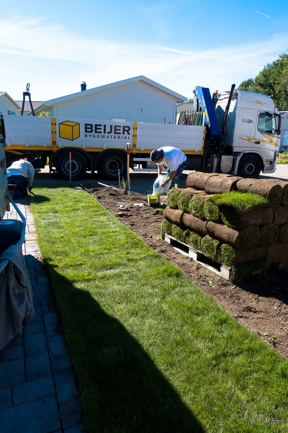 Lawn being rolled out