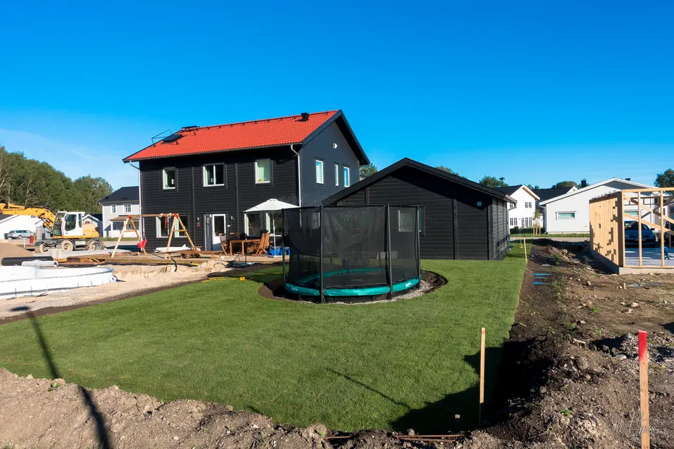 Finished lawn around the trampoline