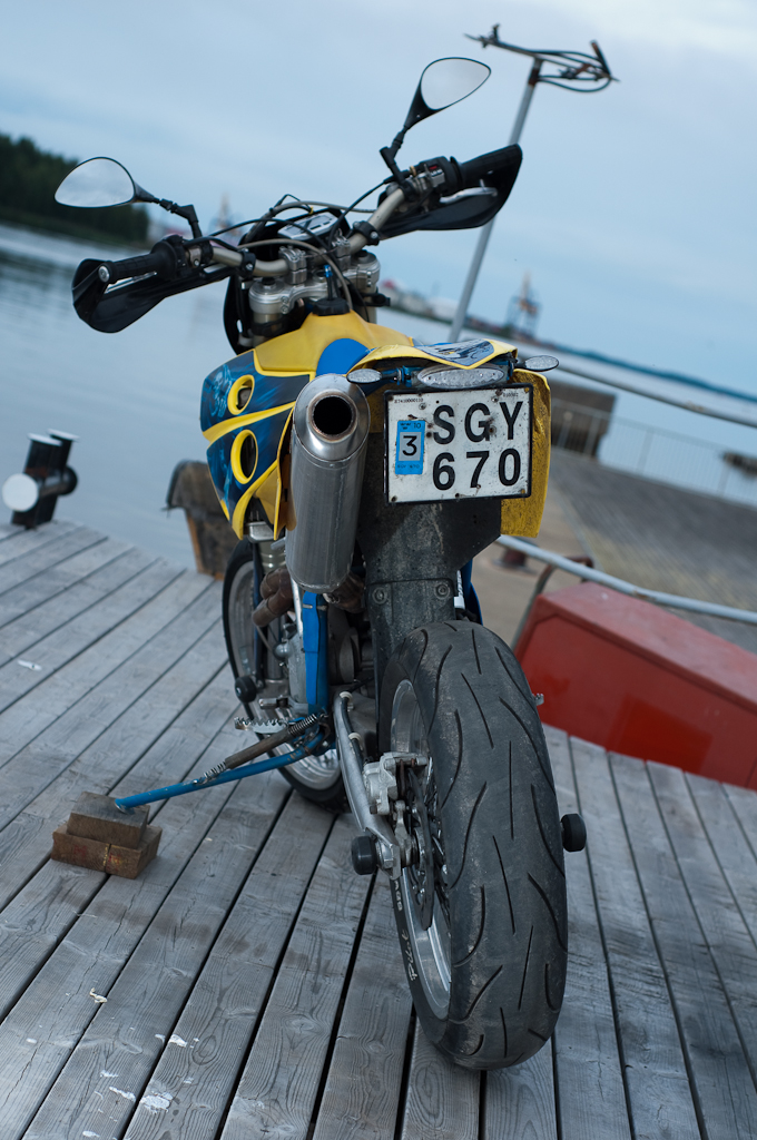 Husaberg 650 rear view with mini led brakelight and indicators