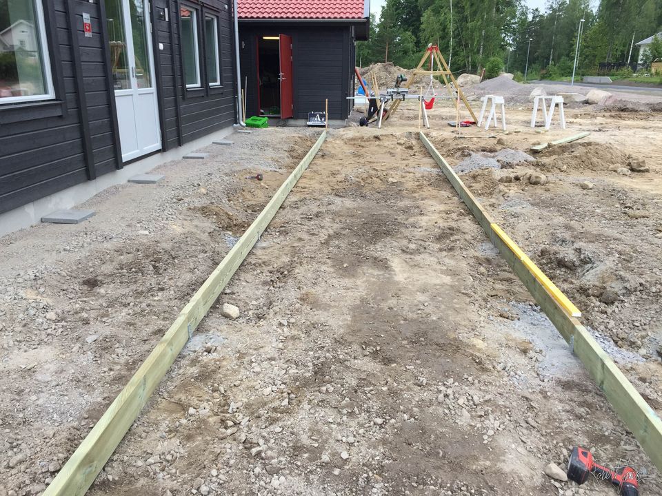 Wooden framework beneath the patio