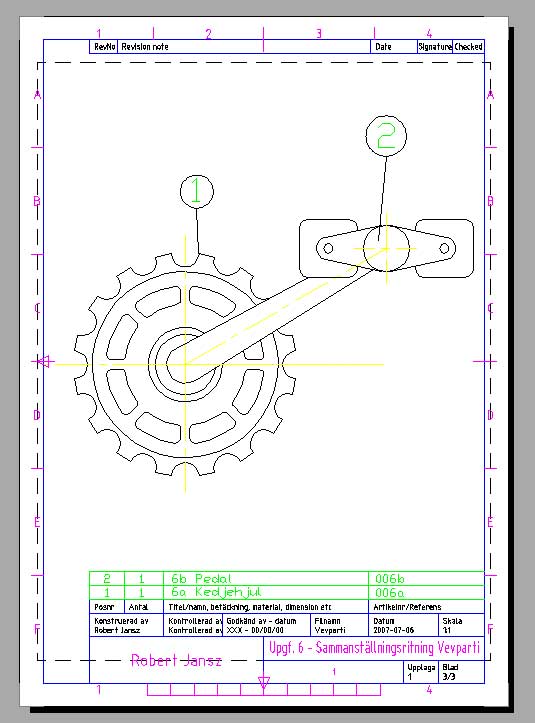 This is a compile drawing existing of two different drawings. One chainwheel and one pedal drawing