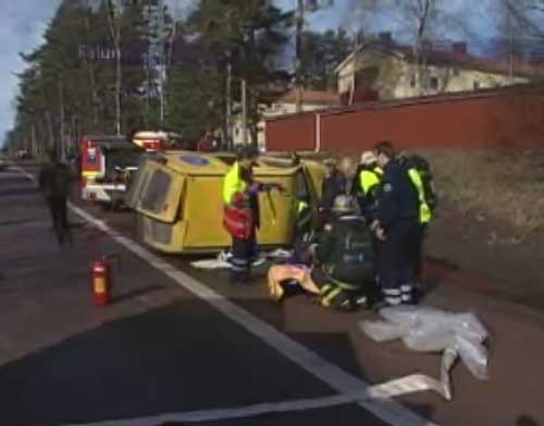 postcar did a flip and landed upside down, the drivers was ok.