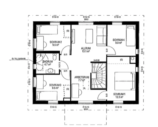 Villa Anneberg blueprint upper floor